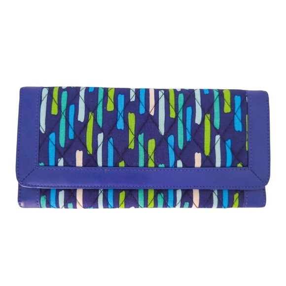 Vera Bradley Blue & Green Striped Katalina Showers Trifold Wallet - Picture 1 of 6